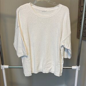 White Crew Neck Sweater with Relaxed Fit and Textured Knit